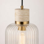 Taverna Ribbed Glass Pendant Light — Travertine & Vintage Brass