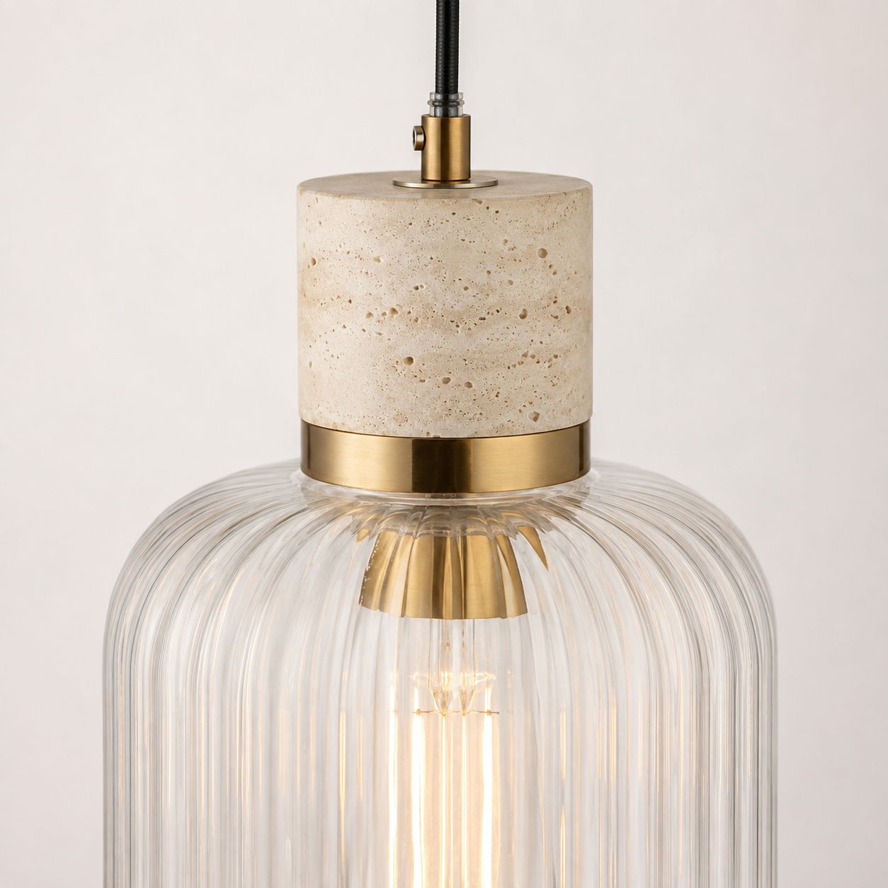Taverna Ribbed Glass Pendant Light — Travertine & Vintage Brass