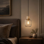Taverna Ribbed Glass Pendant Light — Travertine & Vintage Brass