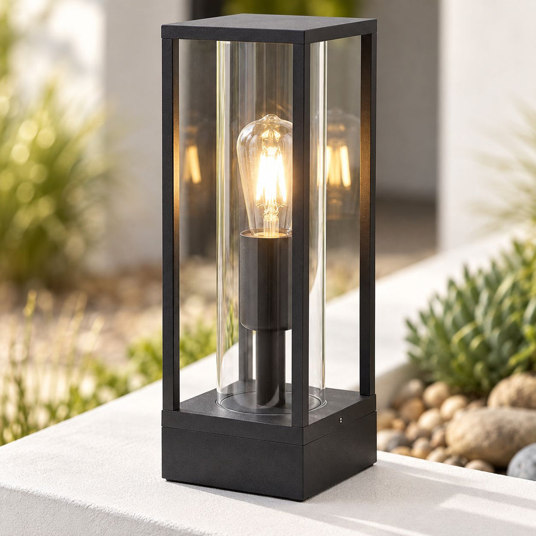 Ted Box Outdoor Post Aluminium Lantern — Black