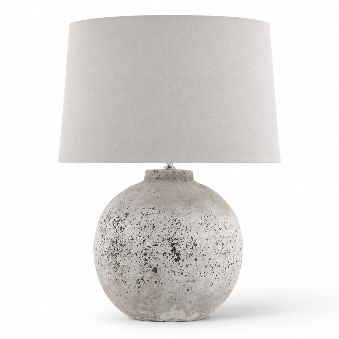 Tiber large stone table lamp cut-out showing speckled finish and linen shade