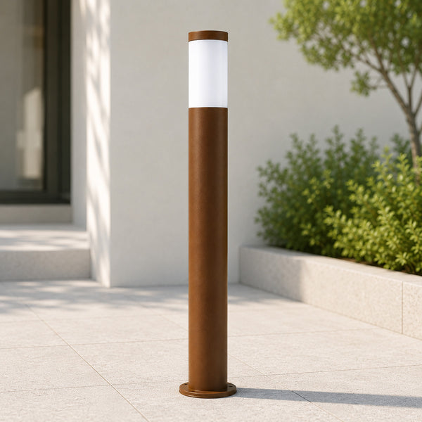 Tokyo 110cm bronze outdoor path bollard with opal diffuser in daylight