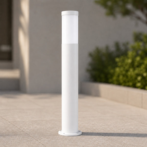 Tokyo 70cm white outdoor path bollard with opal diffuser in daylight