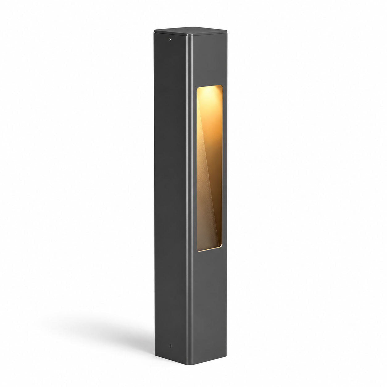 Torino anthracite aluminium GU10 bollard post light with slot window, front view on white