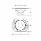 Kanto Mini downlight dimensions — 88mm plaster flange, 57.4mm face, 37.7mm depth