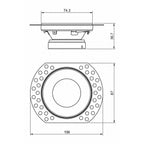 Kanto fixed downlight dimensions — 106mm plaster flange, 74.3mm face, 36.7mm depth