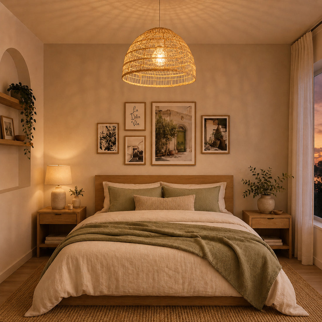 How Tuzo Rattan & Metal Pendant Light — Natural Woven, 45cm lights a room