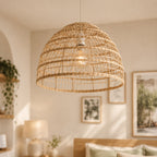 Tuzo Rattan & Metal Pendant Light — Natural Woven, 45cm