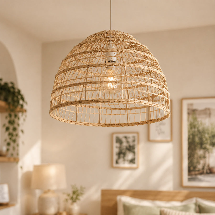 Tuzo Rattan & Metal Pendant Light — Natural Woven, 45cm