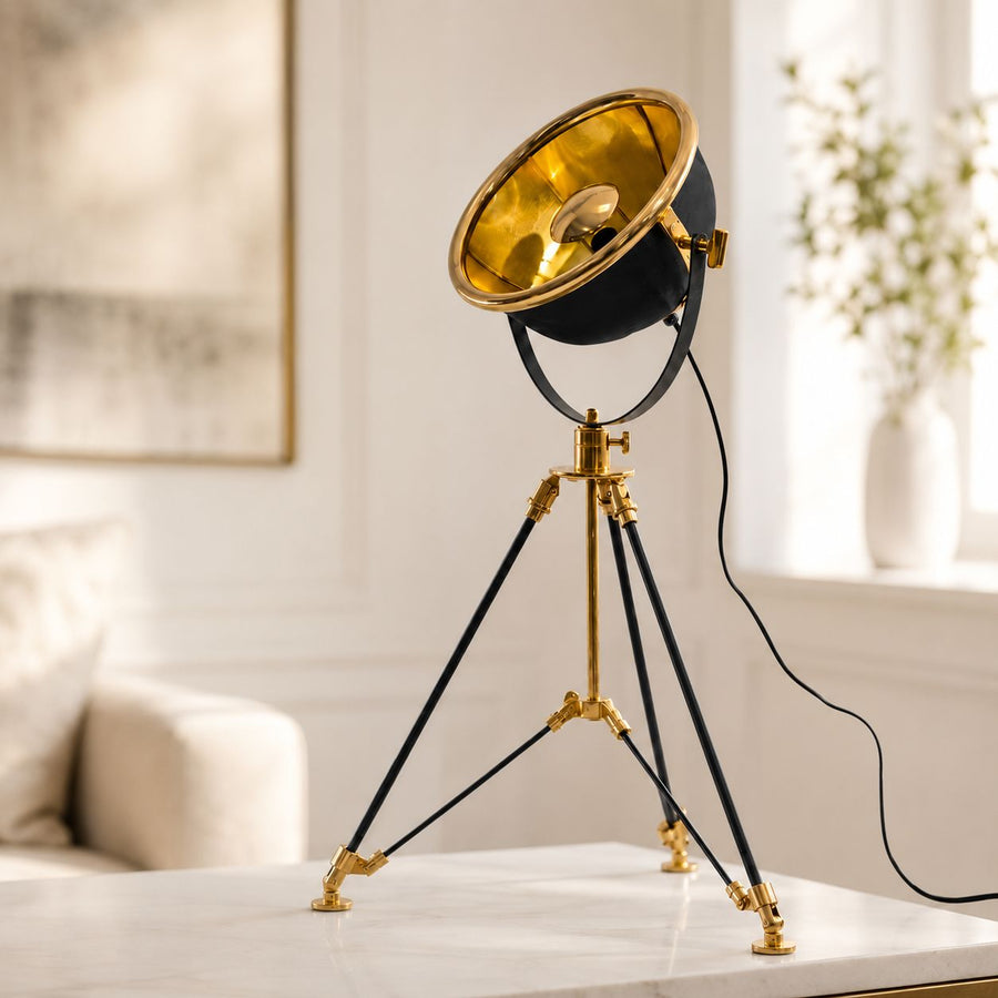 Valen Tripod Table Lamp — Black & Brass, Large