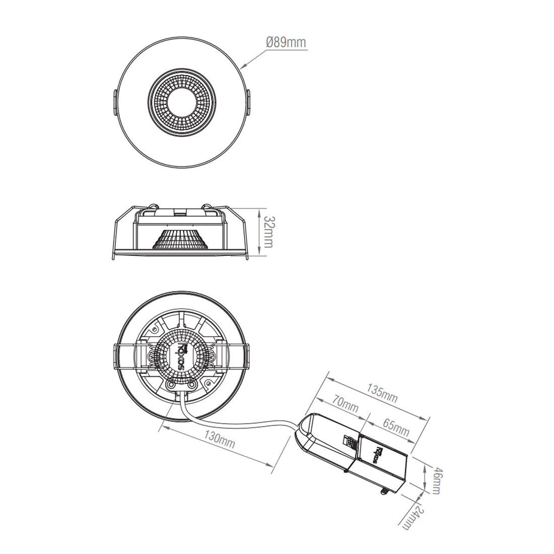Dimensions for Valtari Slim Fire Rated Downlight — Matt Black