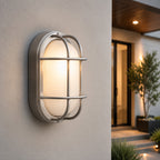 Vardo Outdoor Bulkhead Wall Light — Glass, Polished Steel