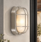 Vardo Outdoor Bulkhead Wall Light — Glass, Polished Steel