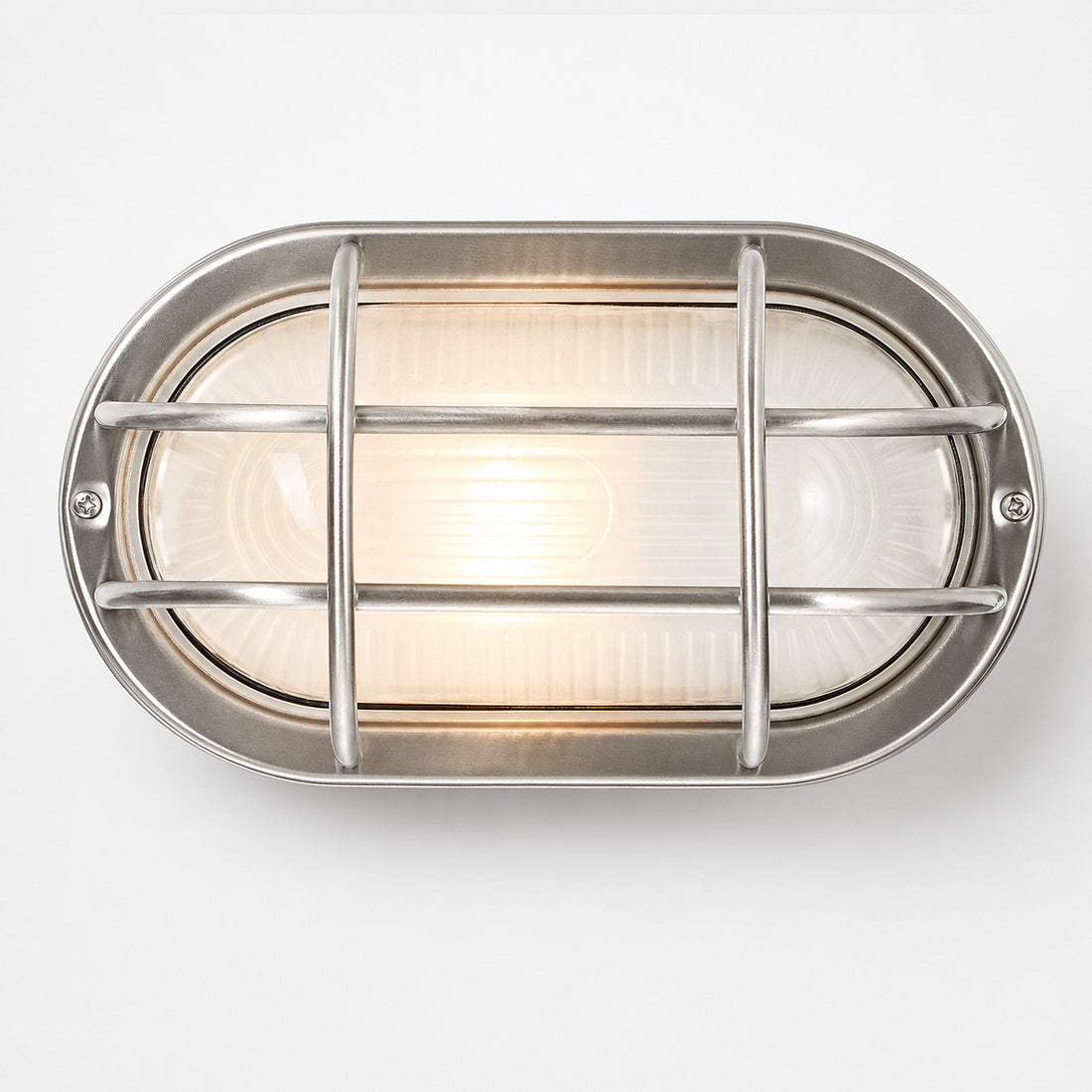 Vardo Outdoor Bulkhead Wall Light — Glass, Polished Steel detail