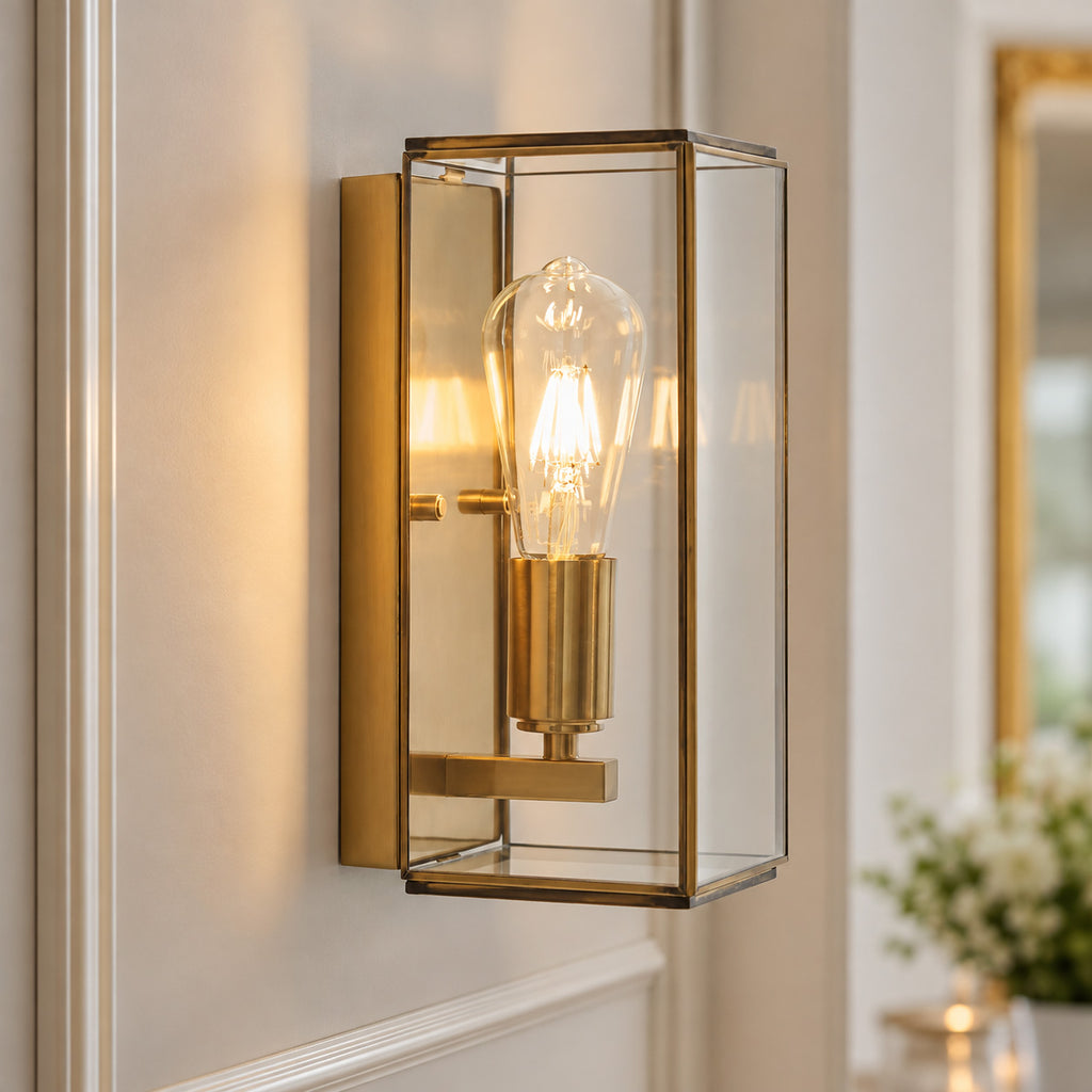 Varel Box Lantern Wall Light — Aged Brass