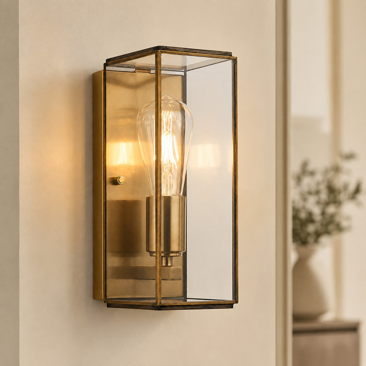 Varel Box Lantern Wall Light — Aged Brass