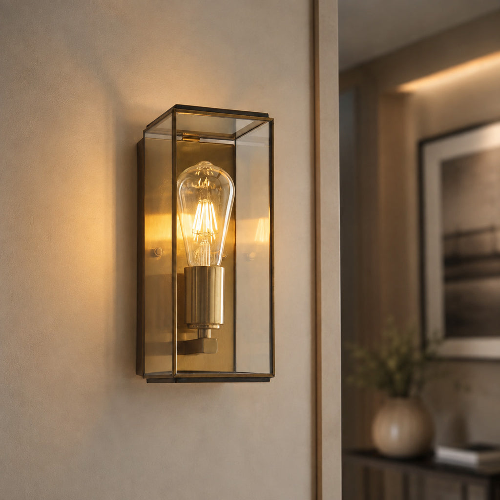 Varel Box Lantern Wall Light — Aged Brass