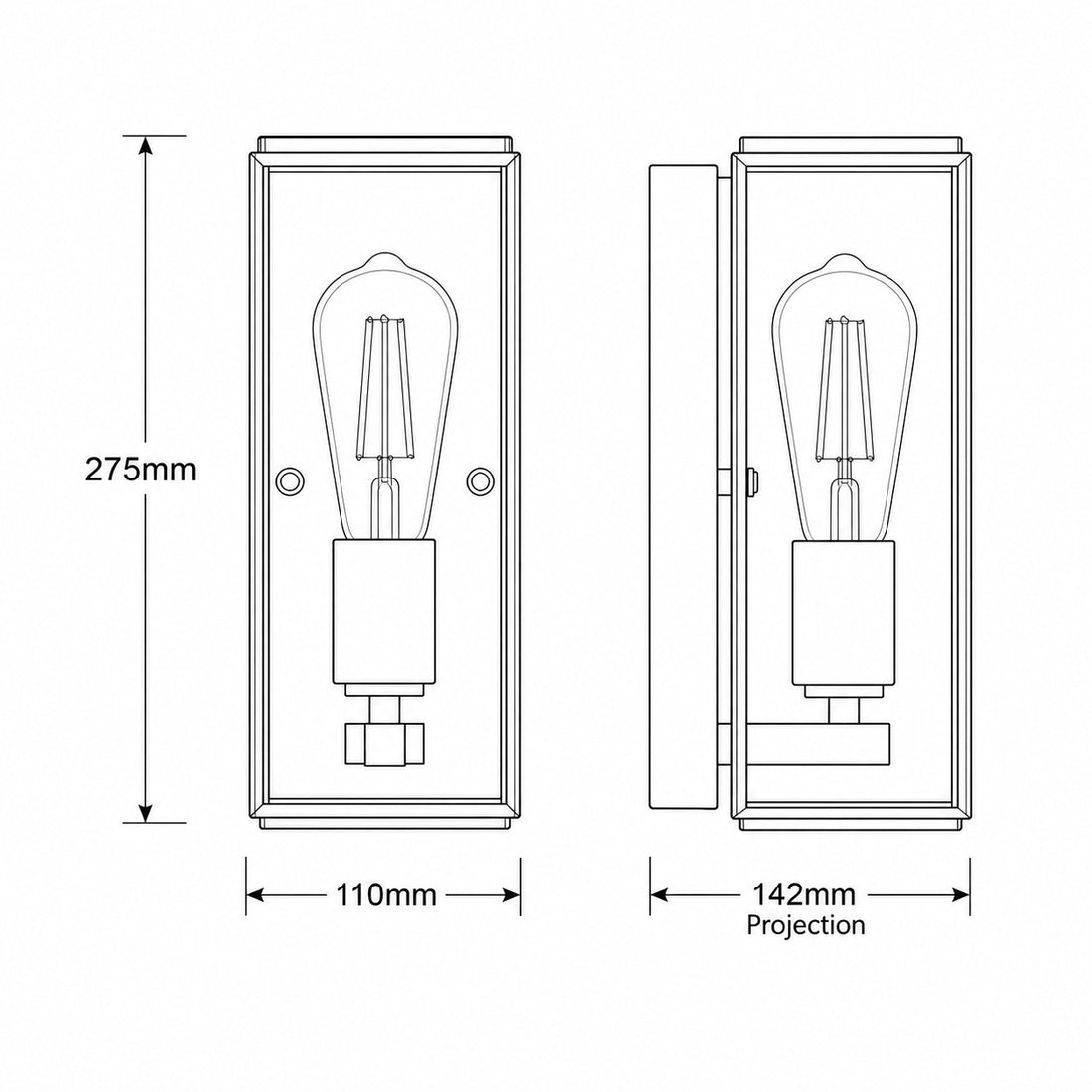 Dimensions for Varel Box Lantern Wall Light — Aged Brass