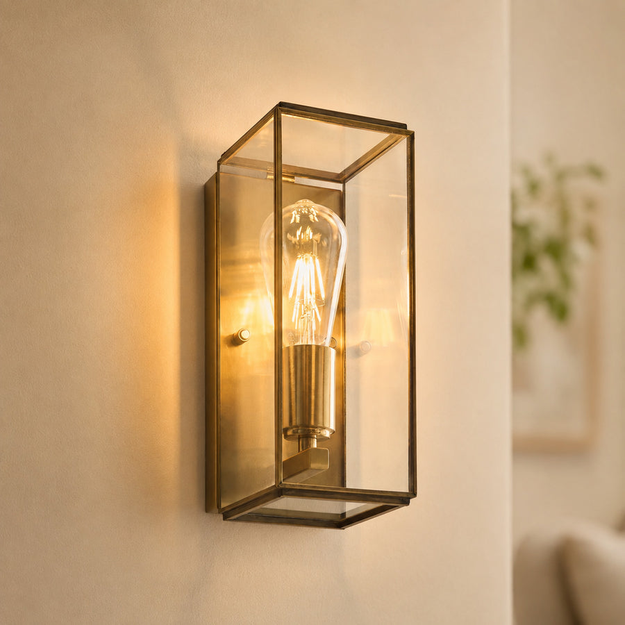 Varel Box Lantern Wall Light — Aged Brass