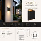 Varna Modern Up/Down Outdoor LED Wall Light — Aluminium, Matt Black