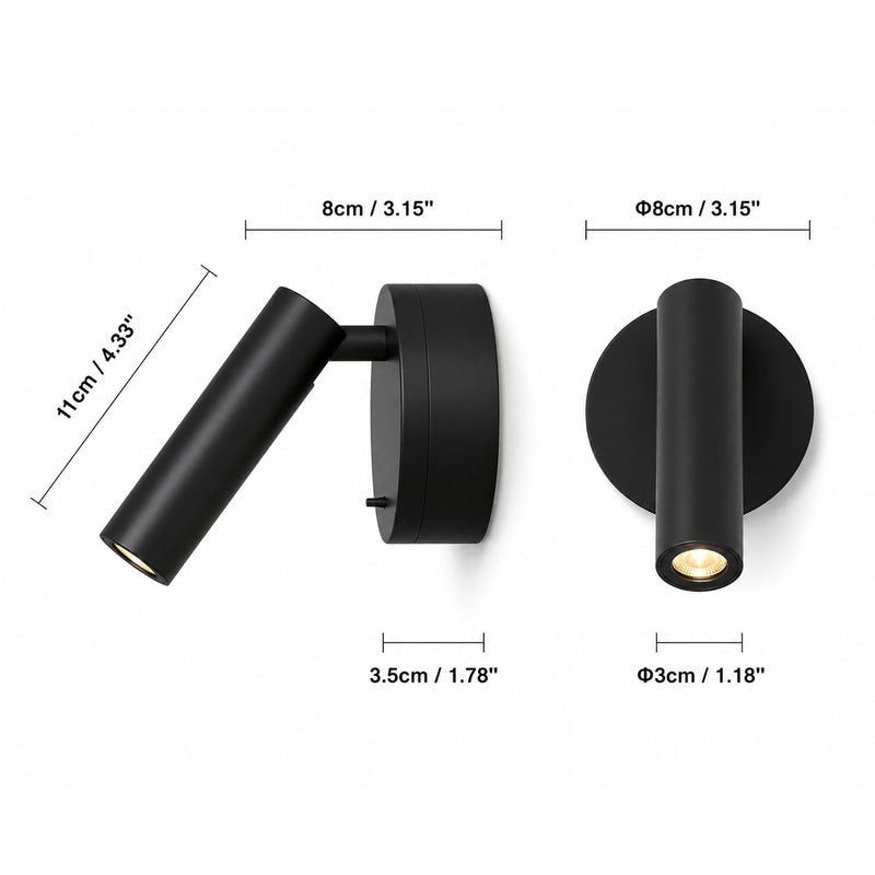 Vega Rotatable 320°  LED Reading Wall Light — Aluminum, Black dimensions