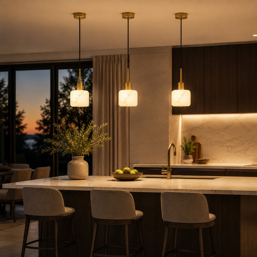Vela Alabaster Pendant Light — Satin Brass
