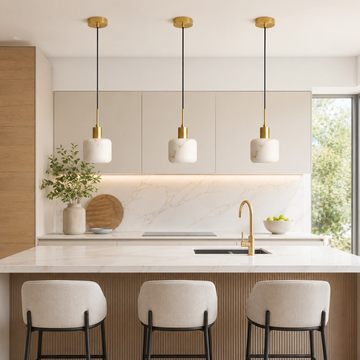 Vela Alabaster Pendant Light — Satin Brass