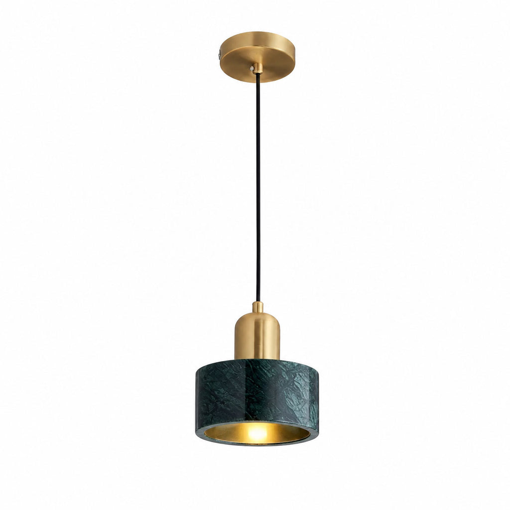 Verano Cylindrical Pendant Light — Marble Green / Brass