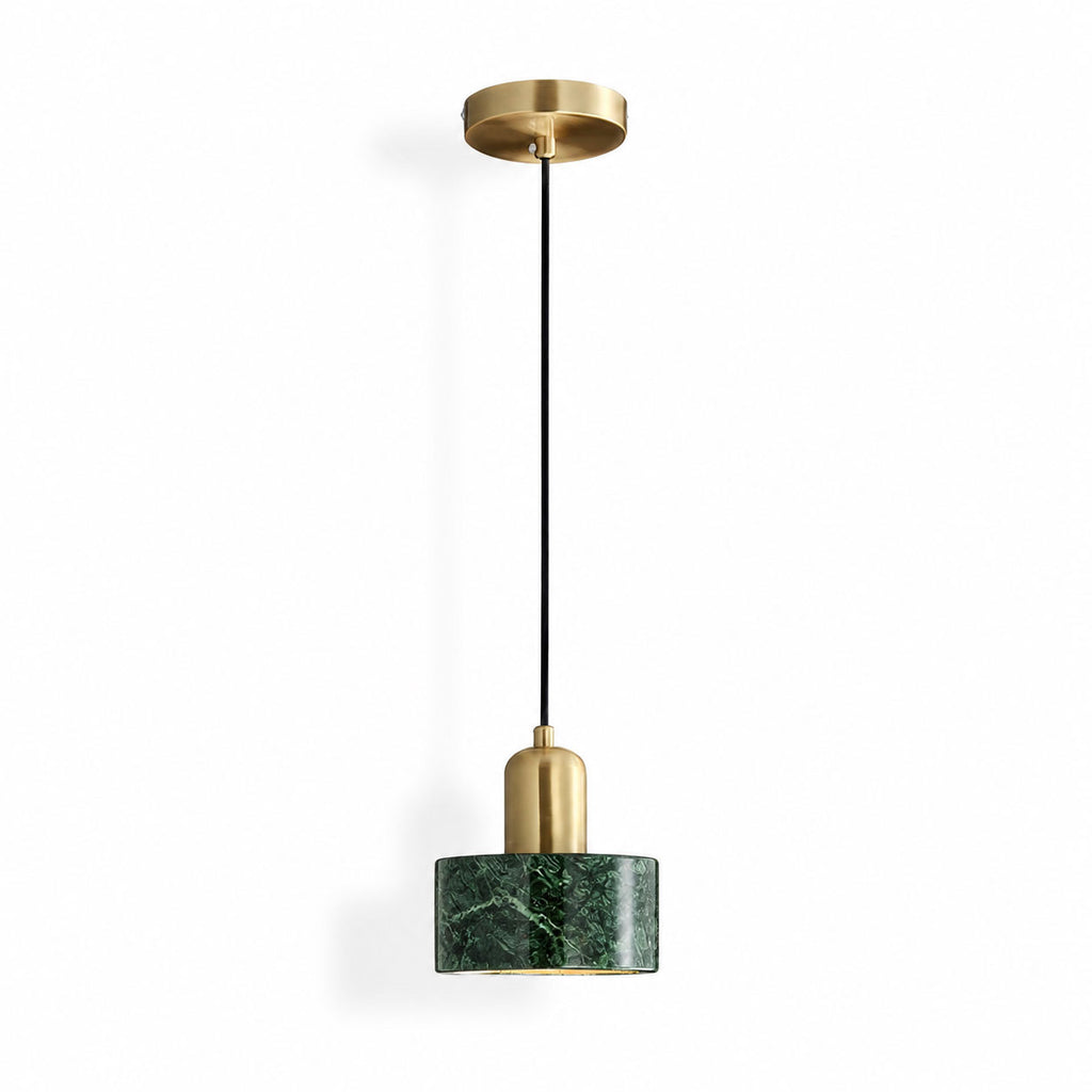 Verano Cylindrical Pendant Light — Marble Green / Brass