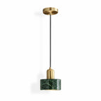 Verano Cylindrical Pendant Light — Marble Green / Brass