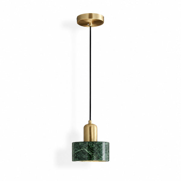 Verano Cylindrical Pendant Light — Marble Green / Brass