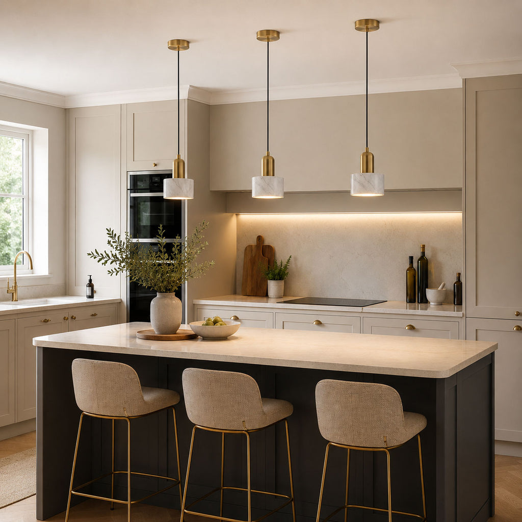 Verano Cylindrical Pendant Light — Marble White / Brass