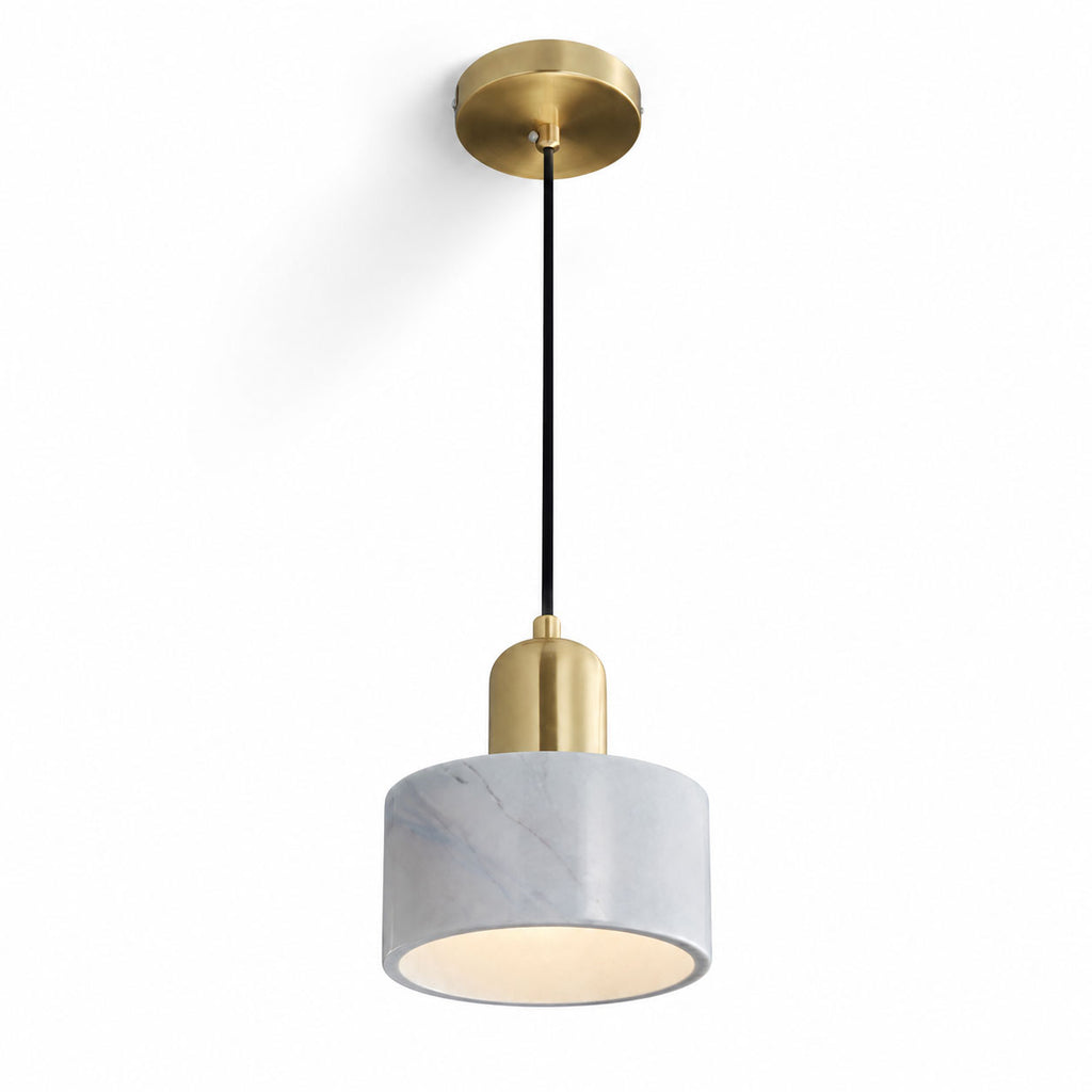 Verano Cylindrical Pendant Light — Marble White / Brass