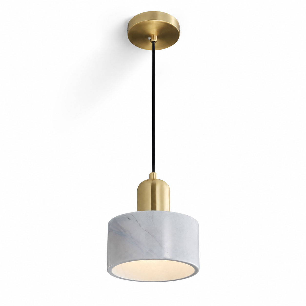 Verano Cylindrical Pendant Light — Marble White / Brass