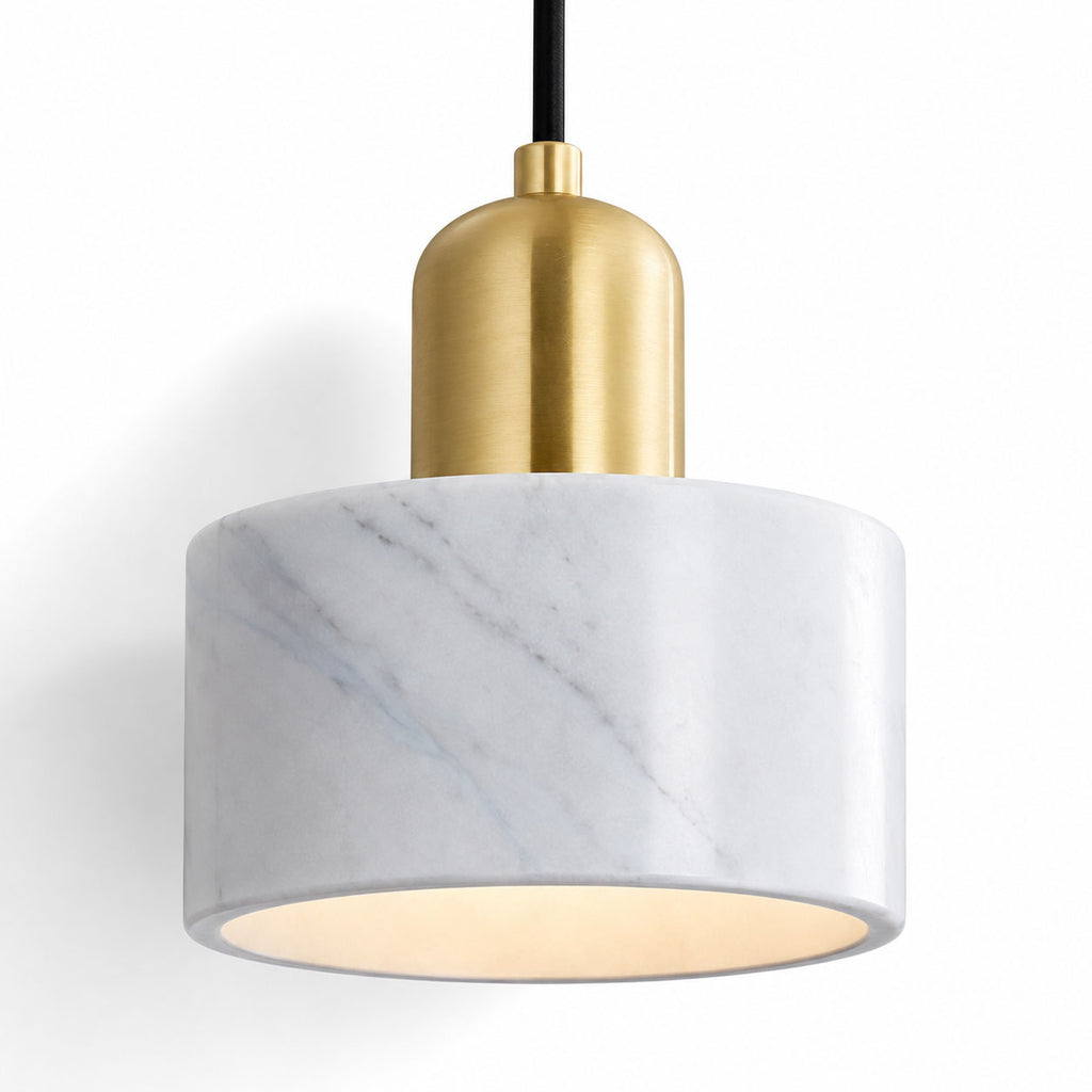 Verano Cylindrical Pendant Light — Marble White / Brass