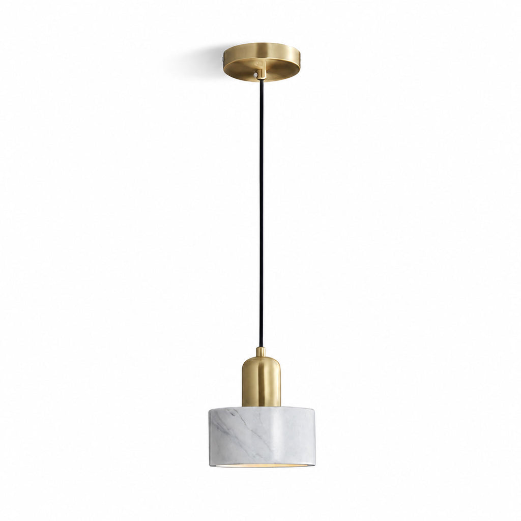 Verano Cylindrical Pendant Light — Marble White / Brass