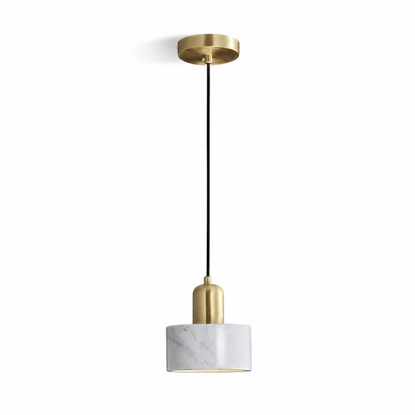 Verano Cylindrical Pendant Light — Marble White / Brass