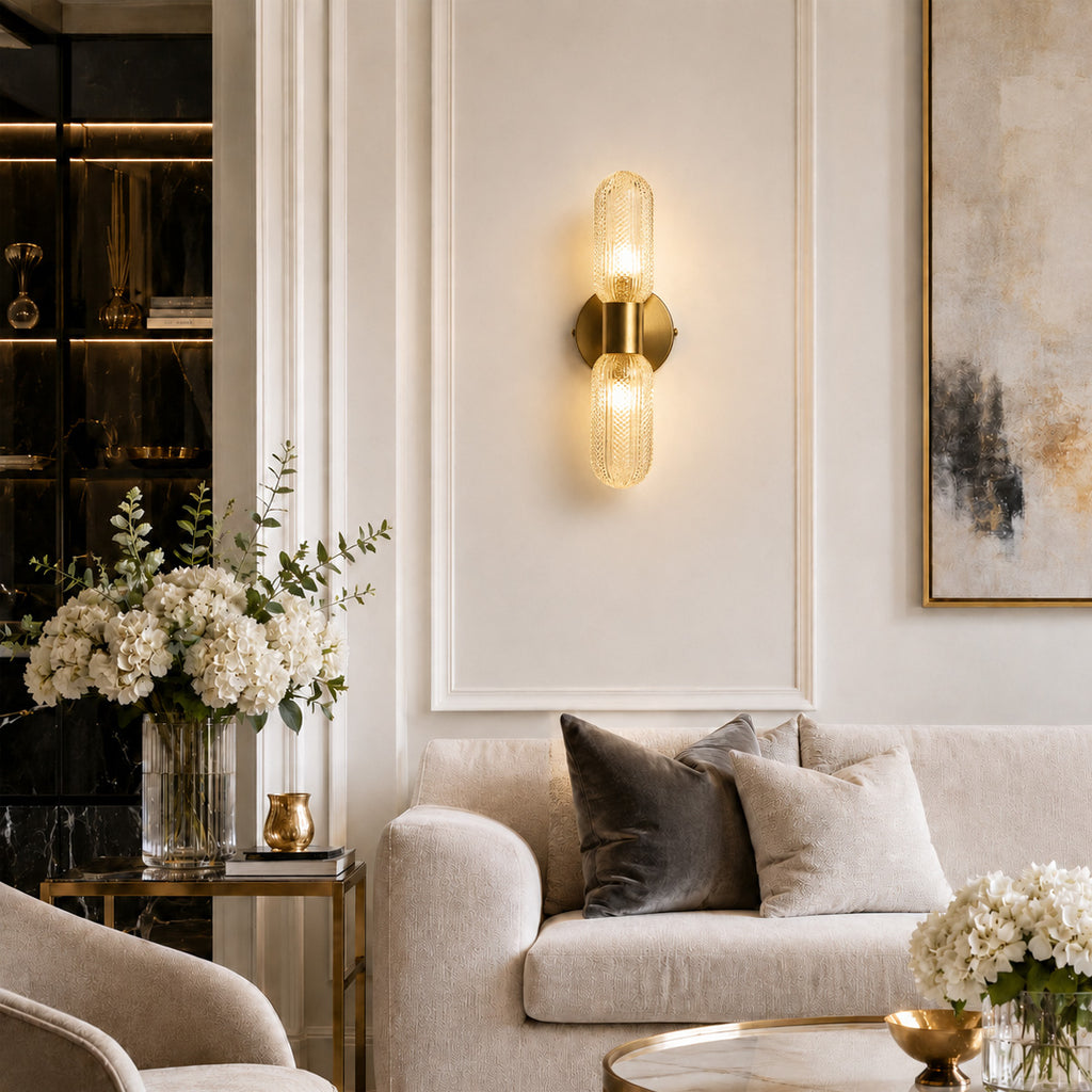 Verona Up Down Wall Sconce — Glass, Antique Brass