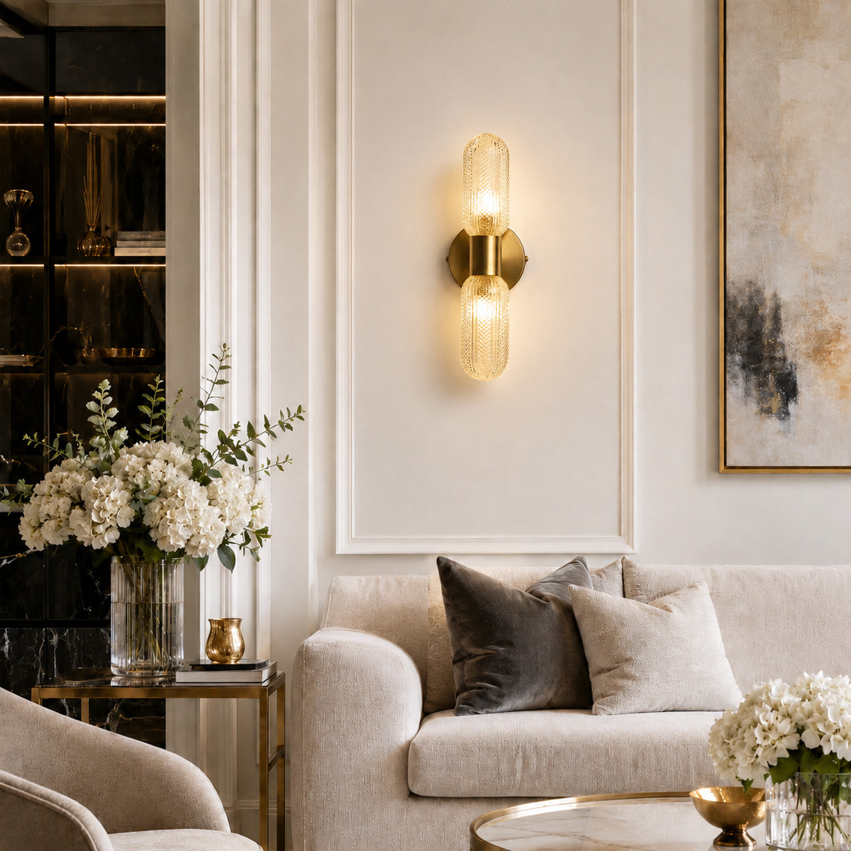 Verona Up Down Wall Sconce — Glass, Antique Brass