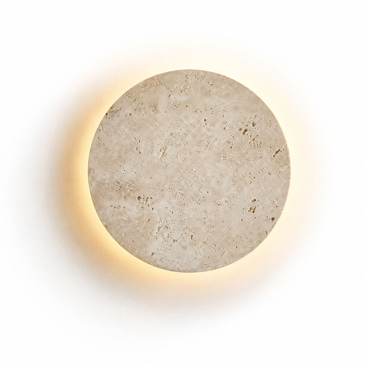 Vesper Wabi Sabi Round Wall Sconce — Travertine, Natural Stone