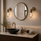 Visby Caged Bathroom Wall Light — Antique Brass, IP44