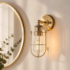 Visby Caged Bathroom Wall Light — Antique Brass, IP44