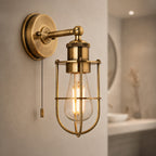 Visby Caged Bathroom Wall Light — Antique Brass, IP44