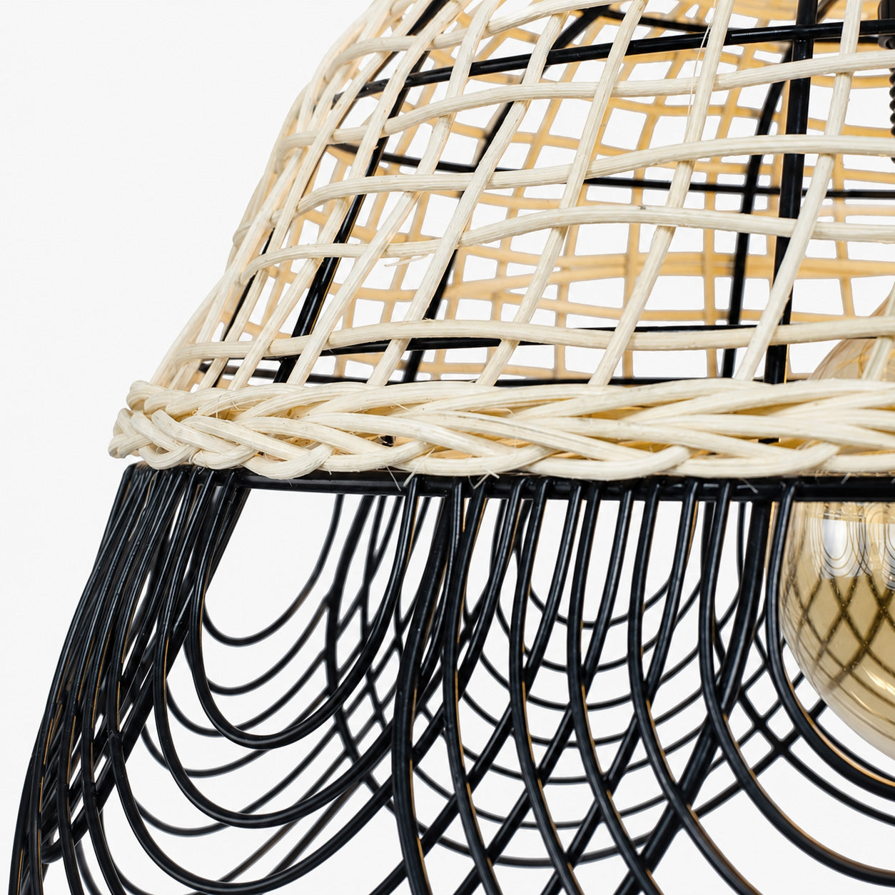 Vitang Rattan & Black Metal Pendant — Two-Tone Petal, 41cm