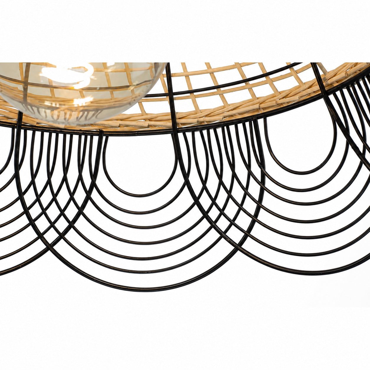 Vitang Rattan & Black Metal Pendant — Two-Tone Petal, 41cm