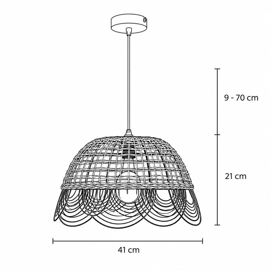Dimensions for Vitang Rattan & Black Metal Pendant — Two-Tone Petal, 41cm
