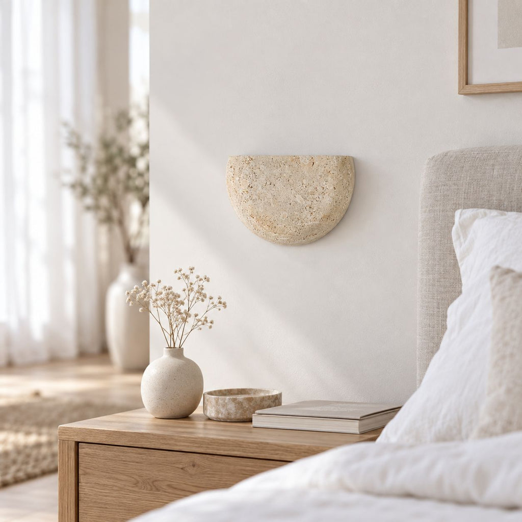 Wara Travertine Wall Light — Semi-Circular, Beige