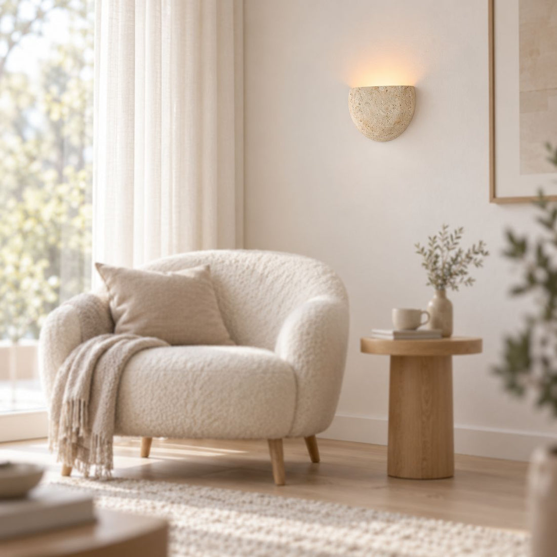 Wara Travertine Wall Light — Semi-Circular, Beige