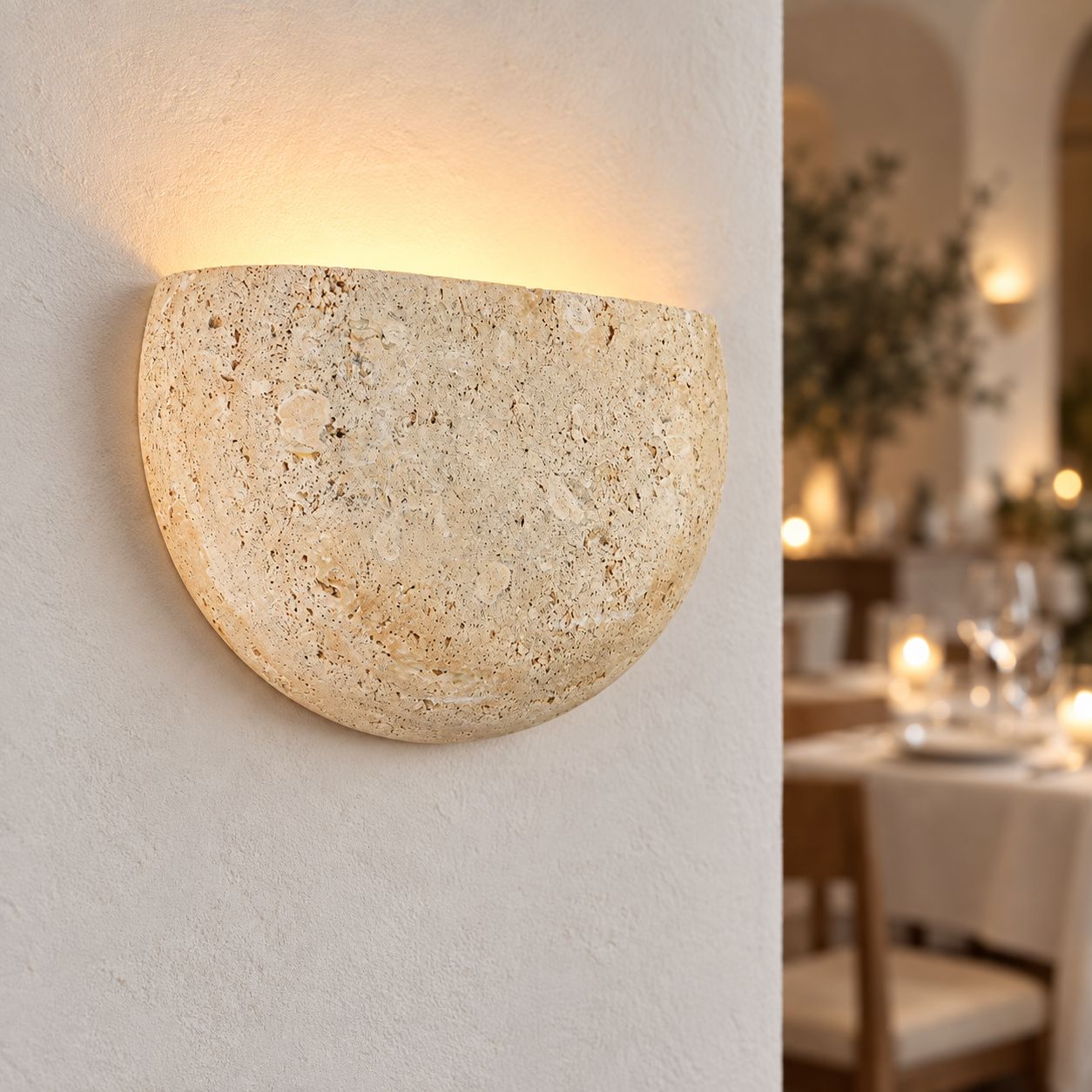 Wara Travertine Wall Light — Semi-Circular, Beige