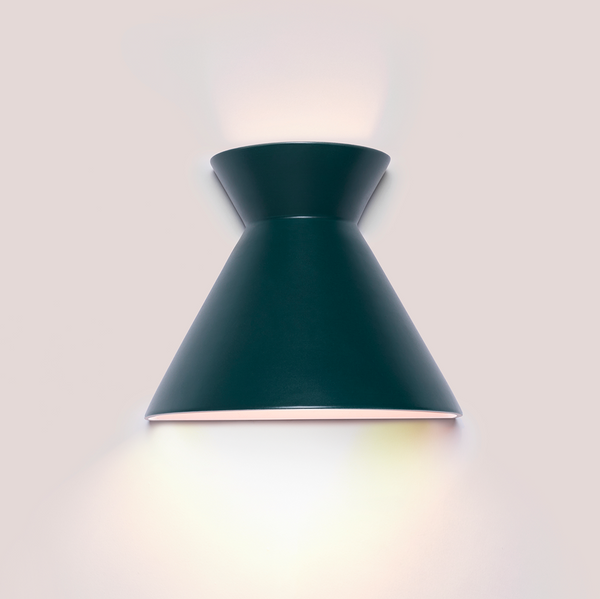 Kiro large midnight green ceramic wall light casting light up and down